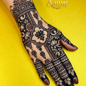 Modern Mughal Lotus Back Hand Party Mehndi Design