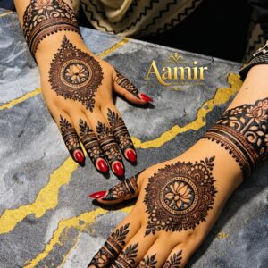 Modern Lotus Mandala Back Hand Party Mehndi Design